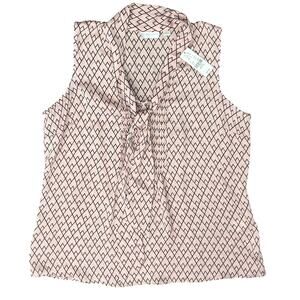 New York and Co Pink Black Diamond Chevron Tie Front Blouse size M NEW Tags